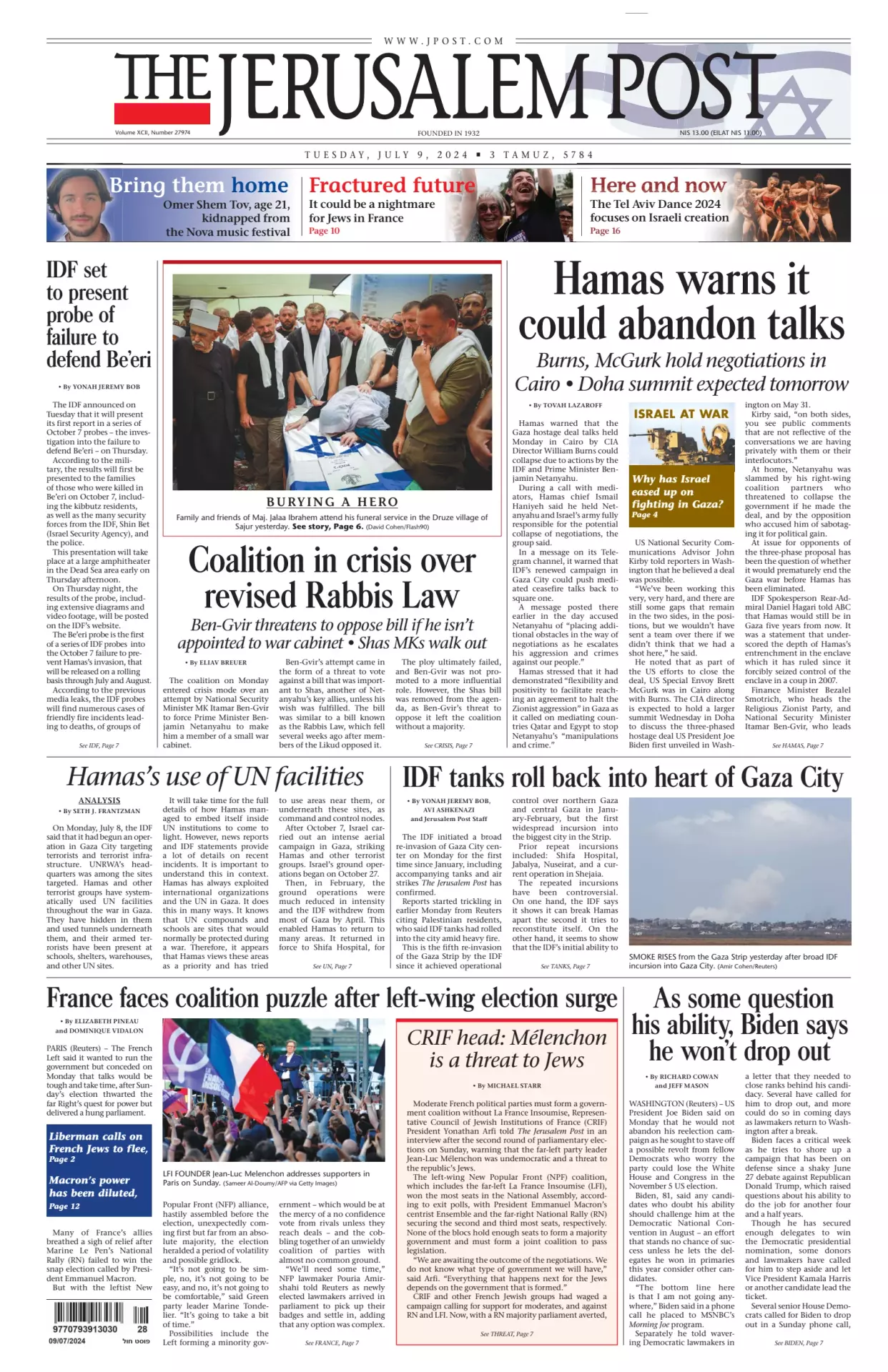 Prima-pagina-the jerusalem post-edizione-di-oggi-09-07-2024